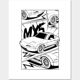 Black print mx5 manga style Posters and Art